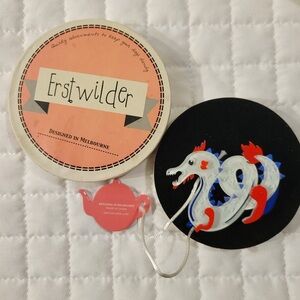 NWT Erstwilder Tatsu the Terrifying Blue Red Dragon Resin Brooch Silver Plated